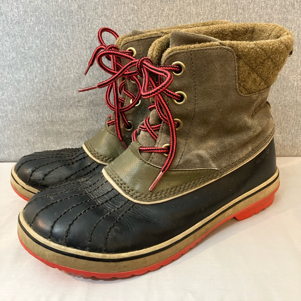 Sorel Boots Youth Slimpack II Lace Big Kids' Size 7 Unisex Waterproof Green Pink